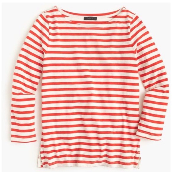 ⚡️Final SALE⚡️ J. Crew Red Stripe Boat Neck Top - Picture 2 of 5